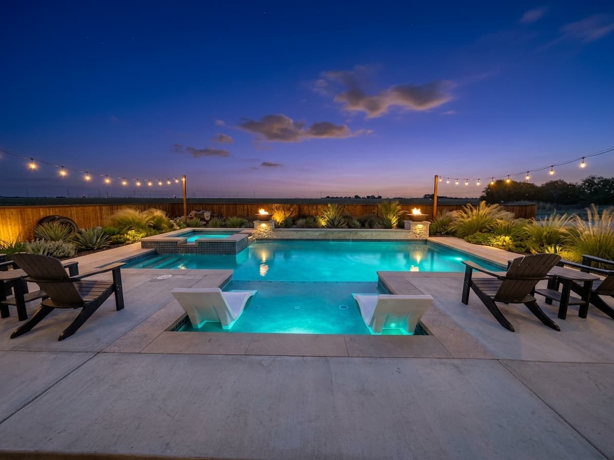 Finished Turner Custom Pool with loungers and open sky